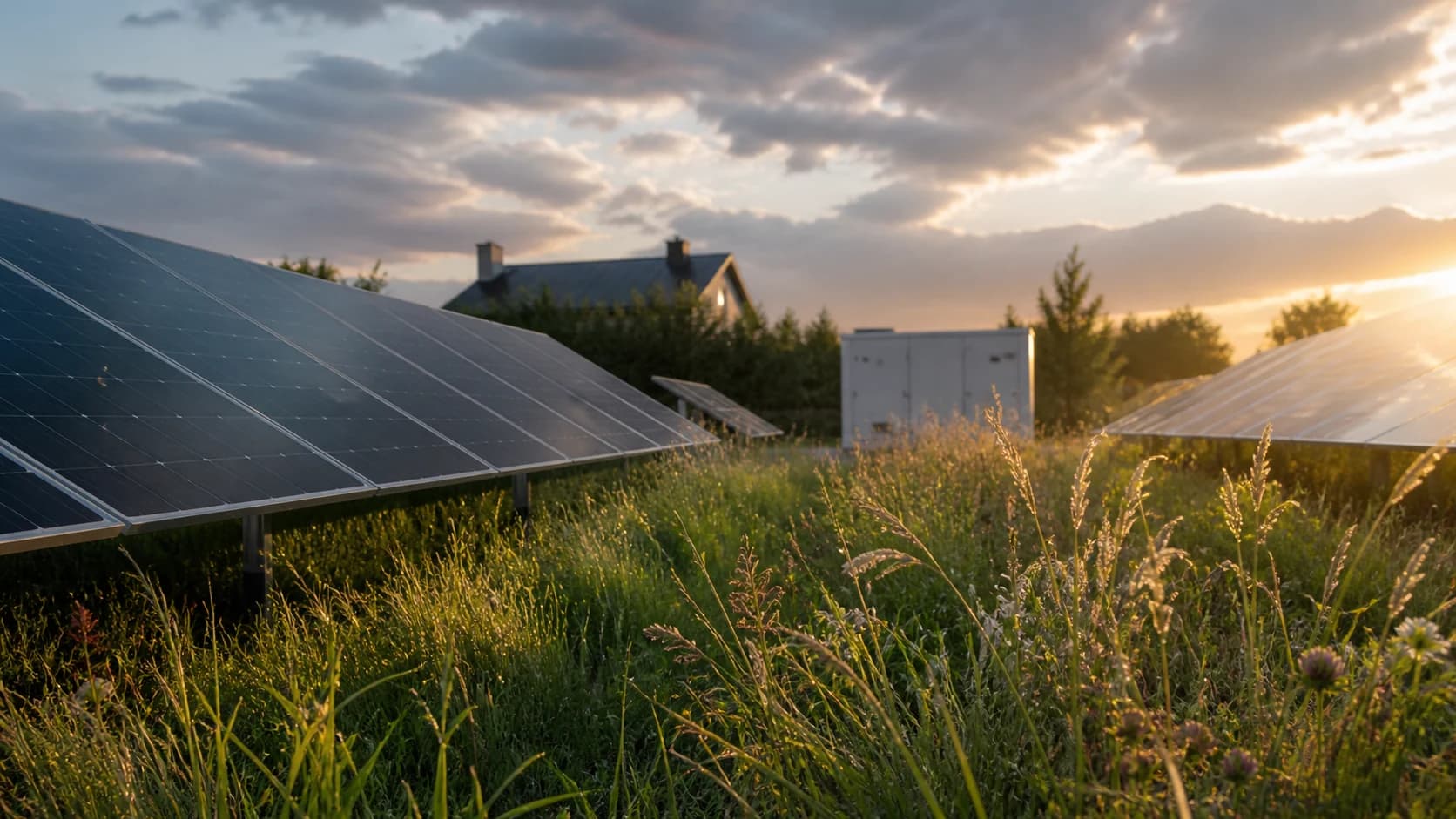 Panouri fotovoltaice într-un peisaj verde, imagine de concept